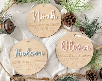 Baby's First Christmas Ornament 2023, New Baby Gift for Christmas, Wooden Personalized Ornament for Baby, Keepsake for Newborn, Baby Shower