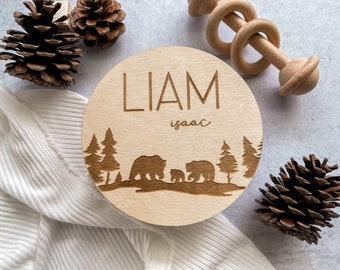 Bear Name Sign, Baby Name Announcement, Wooden Name Sign, Bear Nursery Name Sign, Nature Nursery Decor, Baby Shower Gift for Boy, Keepsake