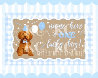 Plantilla de pancarta para el primer cumpleaños de un cachorro / Diseño de cuadros vichy (descarga digital)