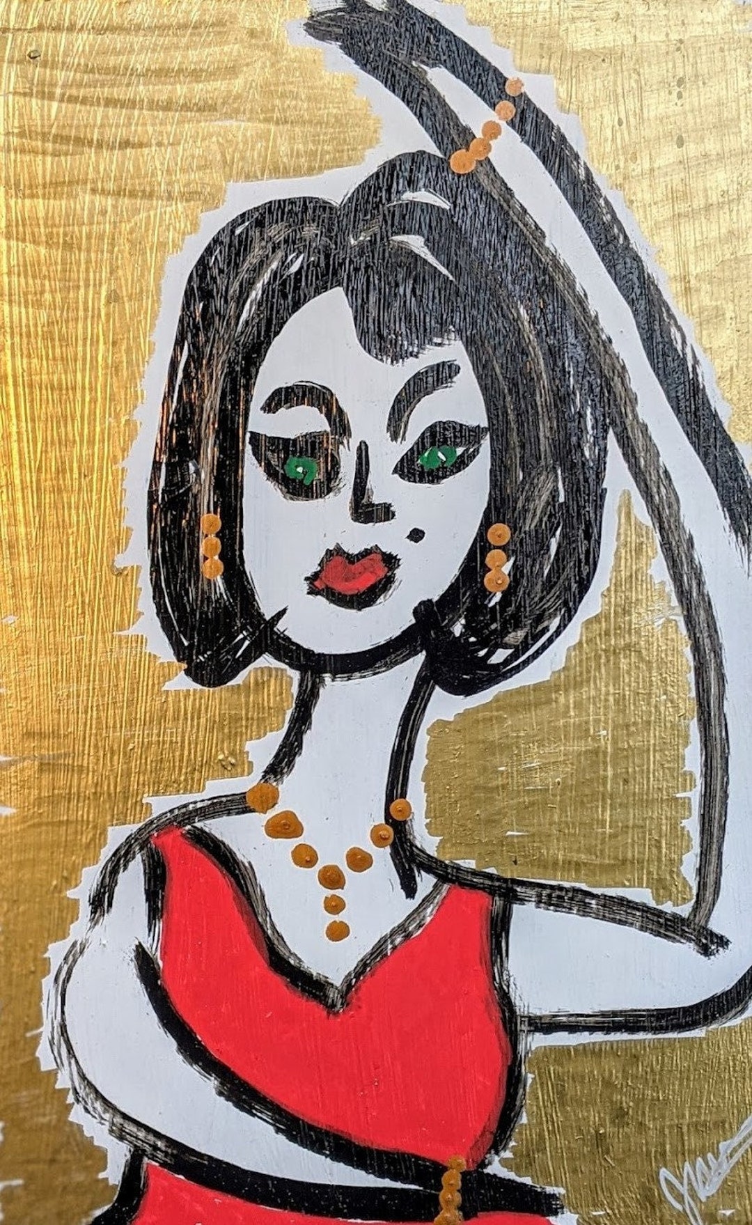 Painting Lady in Red Dress Oil and Acrylic Paint Pen on Etsy