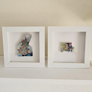 SET OF 2 "Fragments of a Persian Garden" | Framed Hand-Painted Ceramic Art - Persian Wall Decor - Luxury Shadow Box Pair