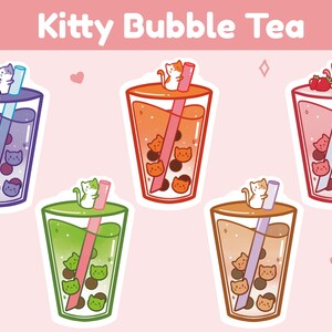 Kitty bubble tea vinyl stickers