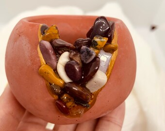 Mookite Jasper  | Small Geode Air Plants Pot | Tea light Candle Holder | Genuine Crystal