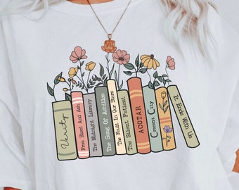Custom Bookshelf Shirt, Custom Reader Shirt, Comfort Colors Shirt, Gift For Book Lovers, Book Themed Gift, Flower Shirt, Book Club Shirt