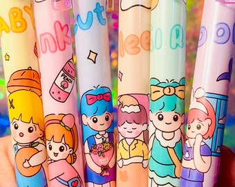 Kawaii Girl Themed Black Ink Gel Pen | 0.5mm Black Ink Gel Pen