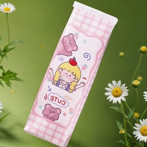 Kawaii Girl with Teddy Bear Pencil Case | Pen Case | Waterproof | Makeup Touch Up Pouch