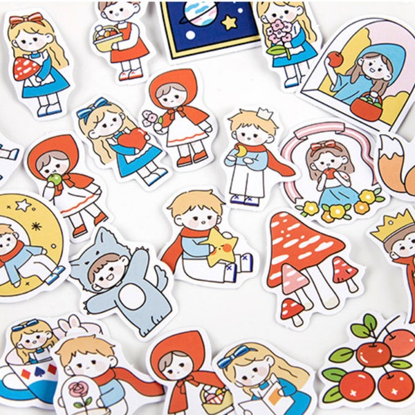 Old Fairy Tale Story Stickers Set | 46pcs/pack | Alice in Wonderland, Snow White, The Little Prince, Little Red Riding Hood Stickers