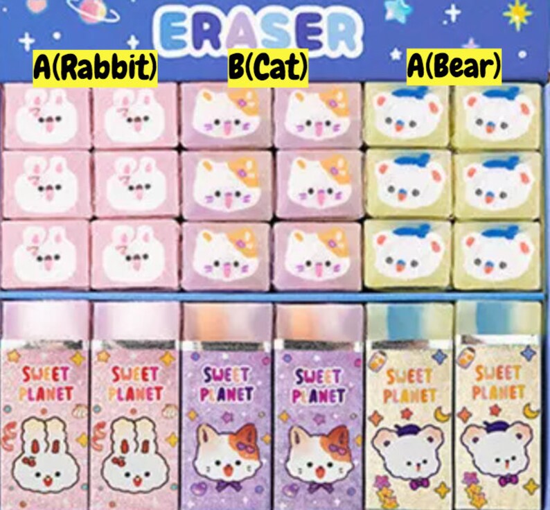 Kawaii Animal Erasers Rabbit Cat Bear Erasers | Etsy