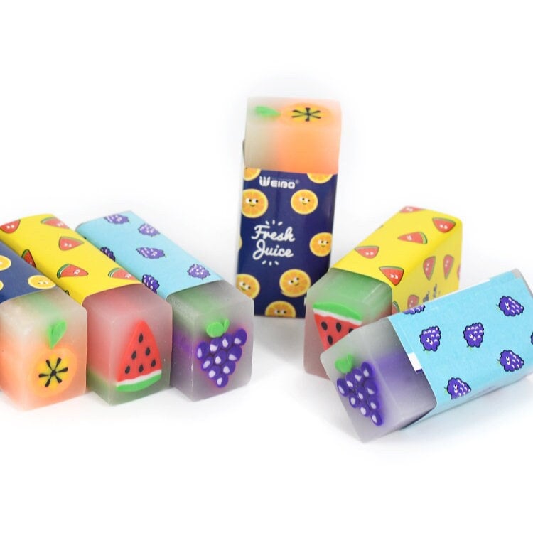 Fruit Erasers Semi Transparent Erasers, Scented Erasers, Pencil Erasers,  Grape, Watermelon, Orange, Kawaii Erasers, Cute School Erasers 