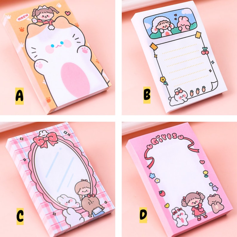 Kawaii Sticky Notes 80 Sheets Kawaii Mini Note Pad Etsy
