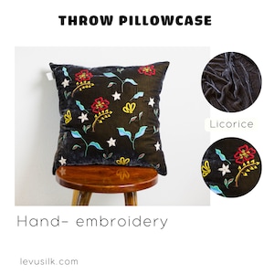 Hand Embroidered Mulberry Silk Velvet Pillow Cover