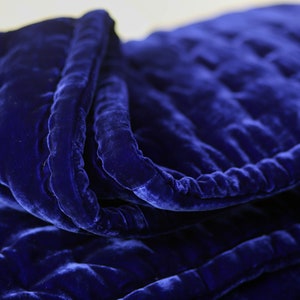 Mastrict Blue Hand Stitching Silk Velvet Quilt | Velvet Throw Blanket | Luxury Velvet Bedding | Soft Velvet Duvet Set | Handmade Quilt