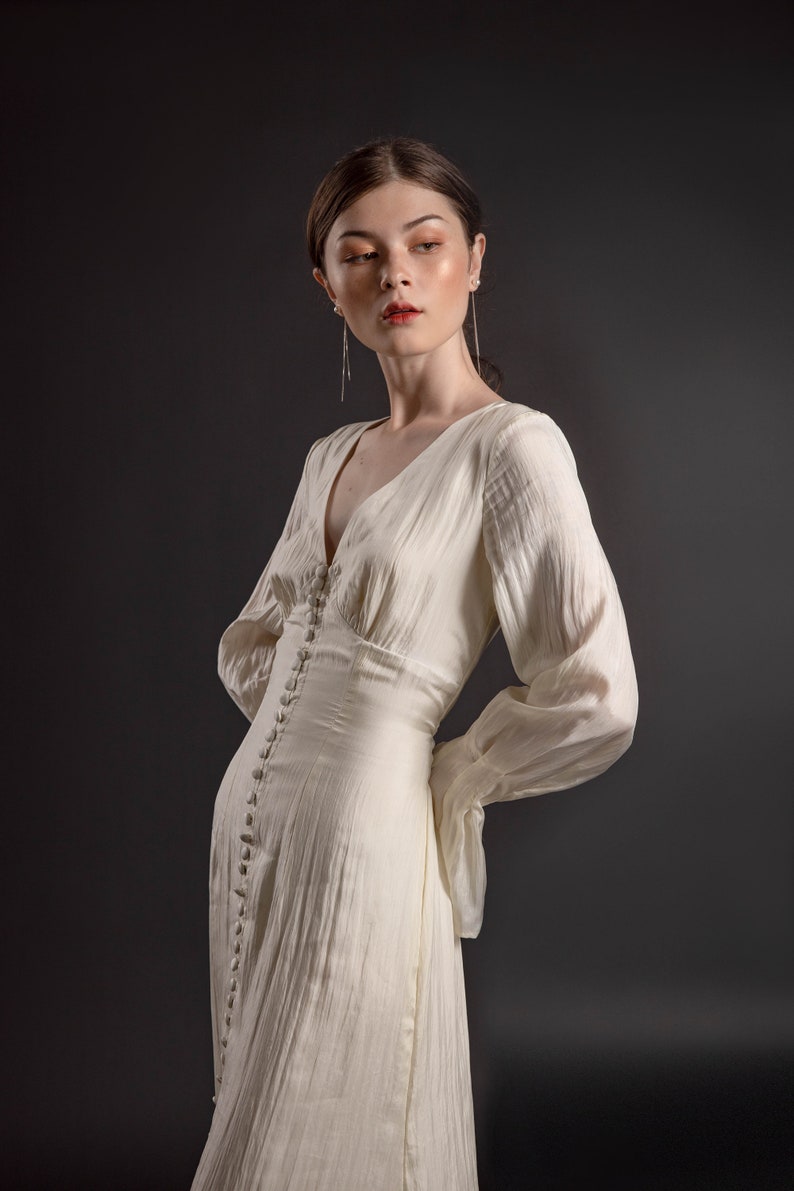Mulberry Silk Maxi Dress: Long Sleeve Wedding Guest Dress - Etsy