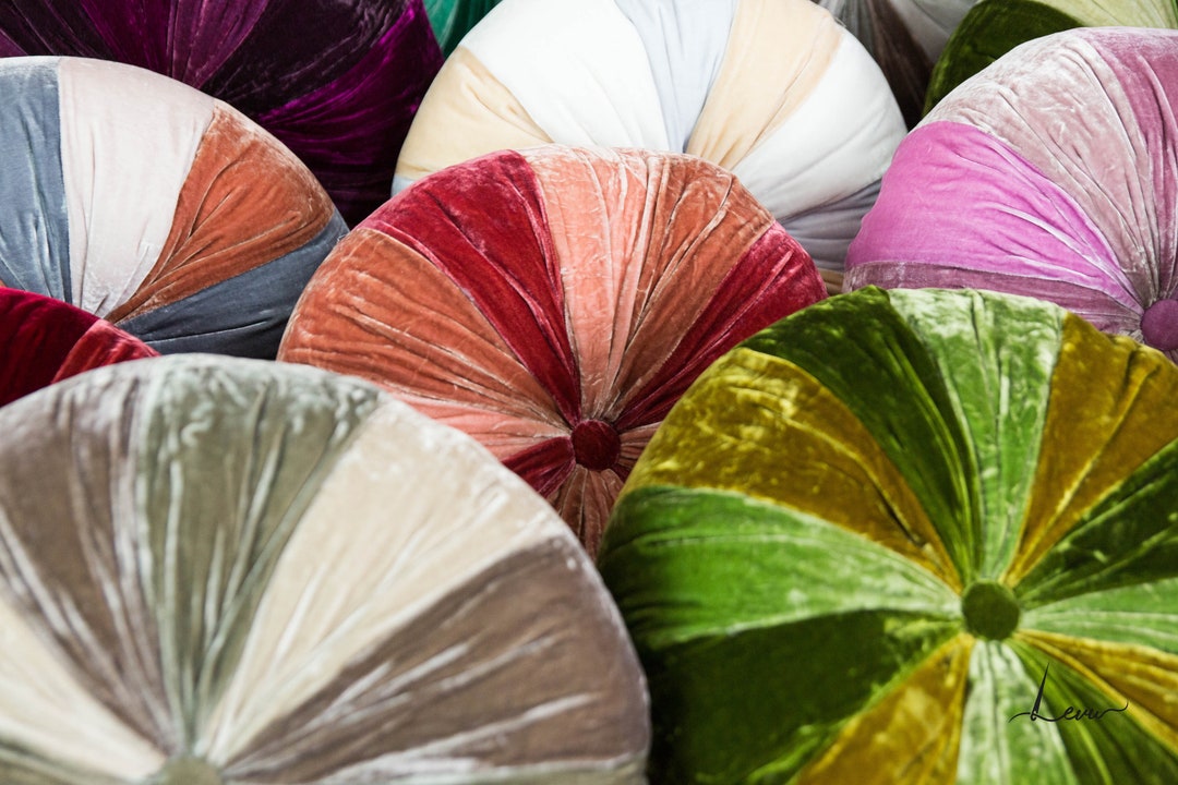 Round Pillow Silk Velvet Throw Pillow Custom Velvet Sofa Pillow Boho