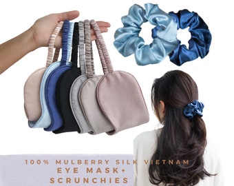 Vietnam Pure Mulberry Silk Sleep Mask & Scrunchies | 100% Mulberry Silk 19 Mommes Eye Mask | Bridesmaids' Gifts Hair Accessories