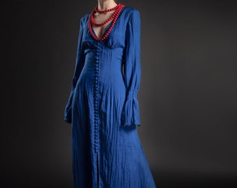 Mulberry Silk Maxi Dress: Long Sleeve V-Neck Gown