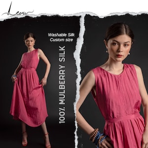 Relaxte zijden midi-jurk | Mode-jurk lente/zomer | Korte zijden jurk voor dames