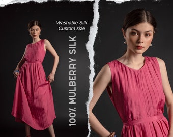 Mulberry Silk Midi Dress: Sleeveless Spring Summer Dress