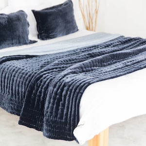 Oxford Blue Mulberry silk Velvet quilt for bedroom | Handmade customized Comforter | Luxury velvet bedding set | Soft and warm blanket