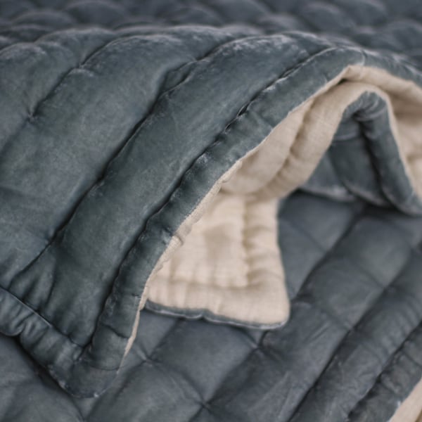 Silk Velvet and Linen back Quilt |  Handmade Customized Kantha Quilt |  Hand-Stitching Linen Bedding Set |  Bolt Velvet Throw Quilt