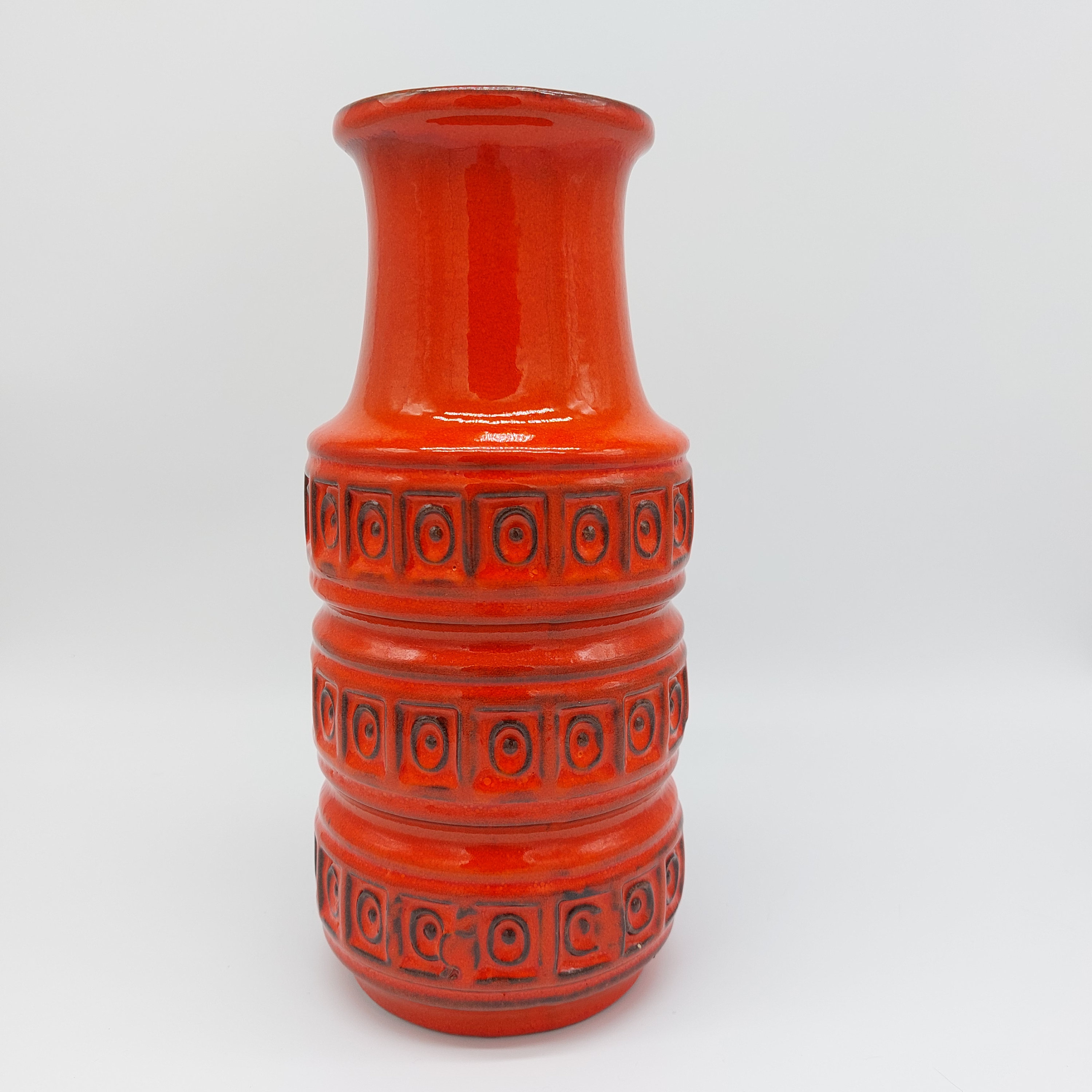 M824 vintage 1970's Scheurich Tundra 花瓶 Vase Scheurich Tundra 429-26 Orange Handle Bright Color W. Germany