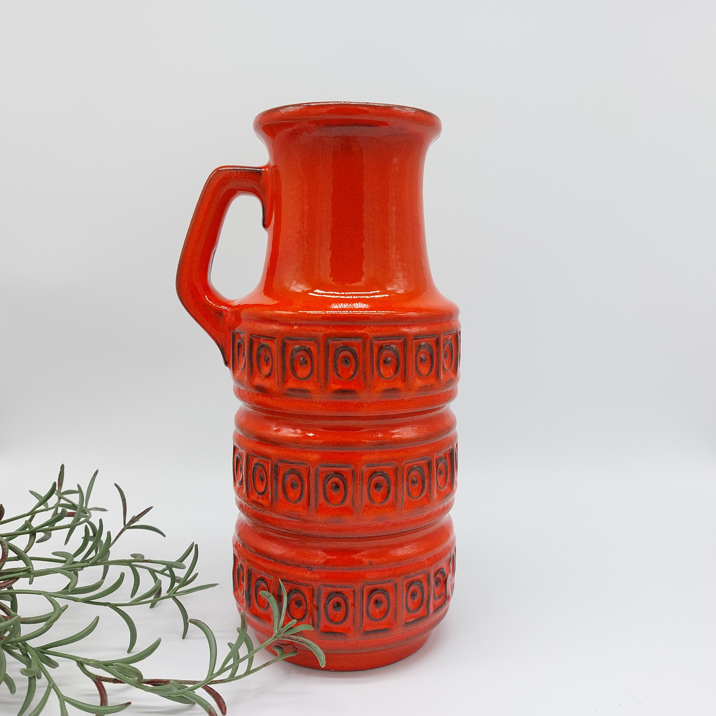 Vase Scheurich Tundra 429-26 Orange Handle Bright Color W. Germany