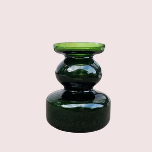 Vintage glass vase candle holder green 70s