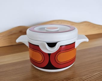 Arzberg Sauce Boat Sicilia Hans Theo Baumann Bowl with Lid, Ceramic, Retro Vintage 50s 60s Space Age Design, Orange Red