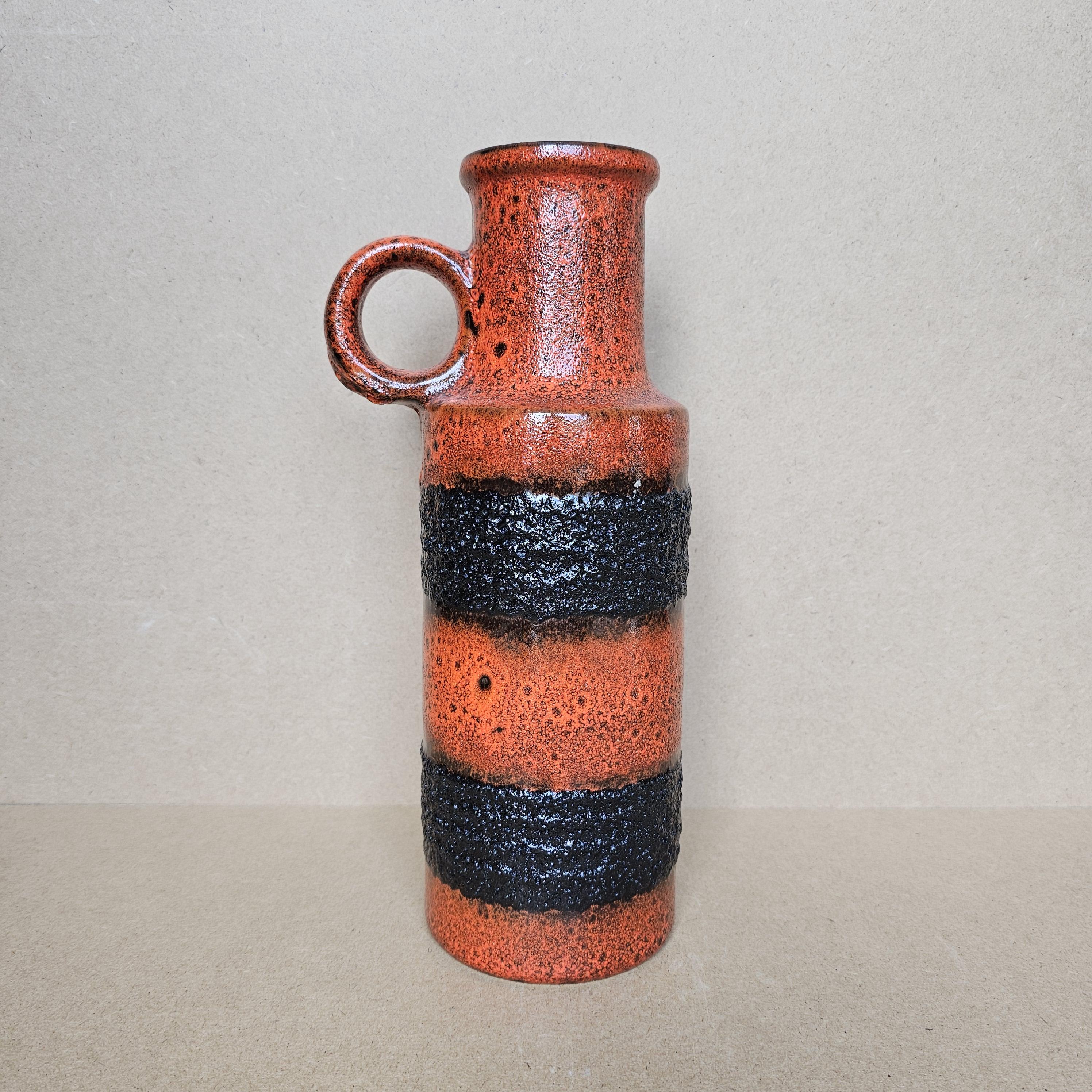 西ドイツ製ヴィンテージ 花瓶 Scheurich 401-28 Fat Lava Scheurich Ceramic Vase 401-28 Black Red Stripes Vintage Mid