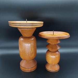 Set of wooden candlesticks candle holders