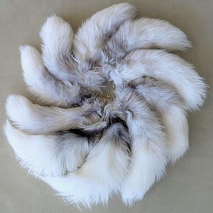 White, Silver and Black Platinum Fox Tail keychains - Genuine fur, therian tails, ethical, fox tail keychain