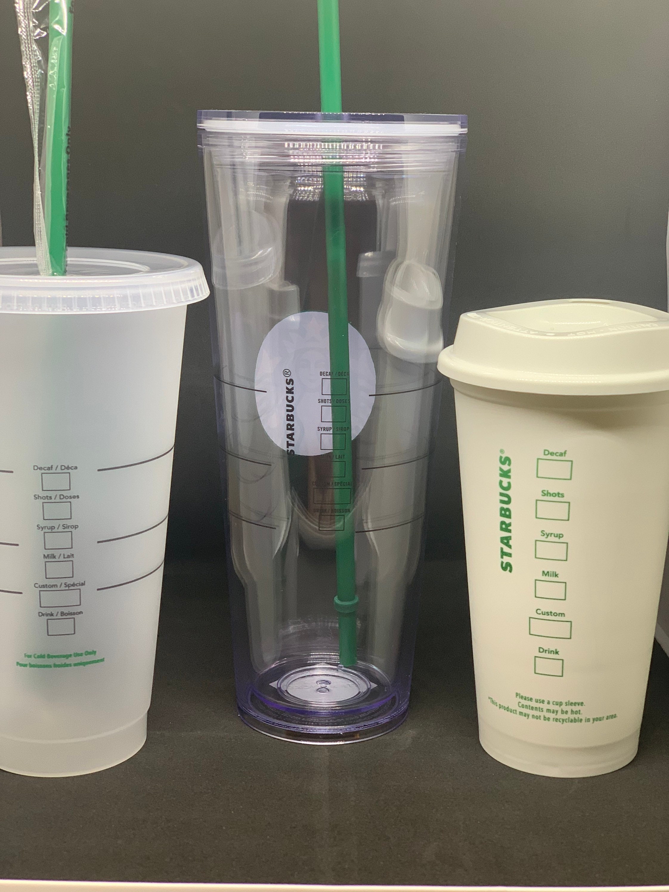 NEW Starbucks Cold Cup Clear Venti Tumbler Traveler With Green Straw Logo  Double Wall Insulated Available in 24oz & 16oz FLUID Onces 