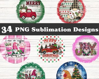 May include: Set of 6 sublimation designs featuring gnomes with Christmas themes. The designs include a gnome with a red truck, a gnome with a coffee cup, a gnome with a Christmas tree, a gnome with the word "JOY", a gnome with the words "let it snow", and a gnome with the words "Merry Christmas".