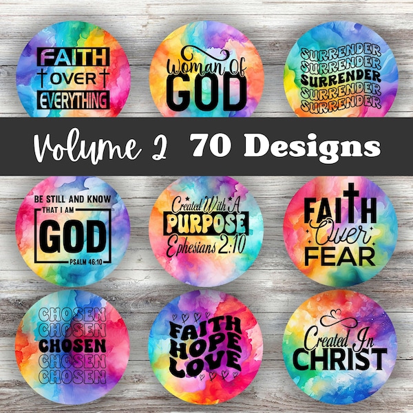 Faith Car Coaster PNG Bundle - Set of 70 Colorful Christian Bible Verse Round Phone Grip Circle Sublimation Designs - Commercial Use