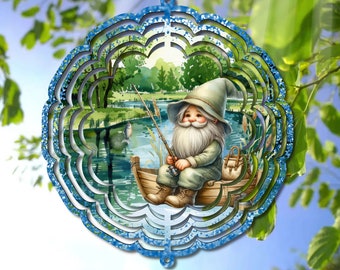 Gnome Wind Spinner PNG -Fishing Sublimation Design for Windspinner - Personal and Commercial Use - Printable Digital Download