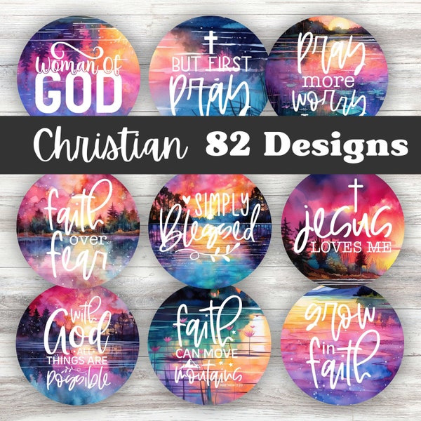Christian Car Coaster PNG Bundle - 82 Sunset Faith Bible Verse Round Phone Grip Circle Sublimation Designs - Commercial Use