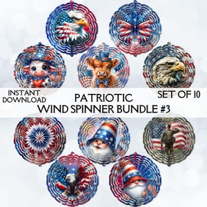 Patriotic Wind Spinner Sublimation Designs - 10 PNG Bundle for Sublimating Garden Spinners - Commercial Use Printable Digital Download Set 3