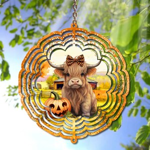 Halloween Highland Cow Wind Spinner PNG - Diseño de sublimación de granja para Windspinner - Uso comercial Descarga digital imprimible