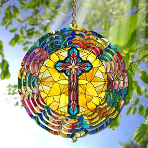 Christian Wind Spinner PNG - Disegni colorati di sublimazione incrociata in vetro colorato - Download digitale stampabile per uso personale o commerciale