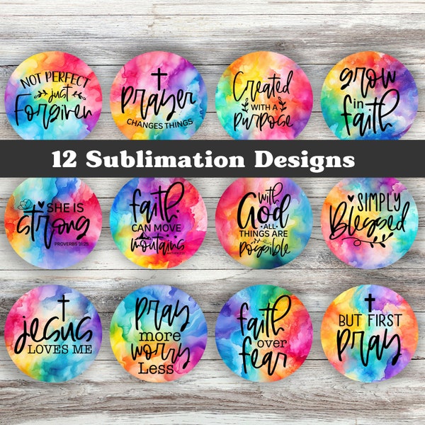 Faith Car Coaster PNG Bundle - Set of 12 Christian Bible Verse Round Phone Grip Sublimation Designs for Personal and Commercial Use