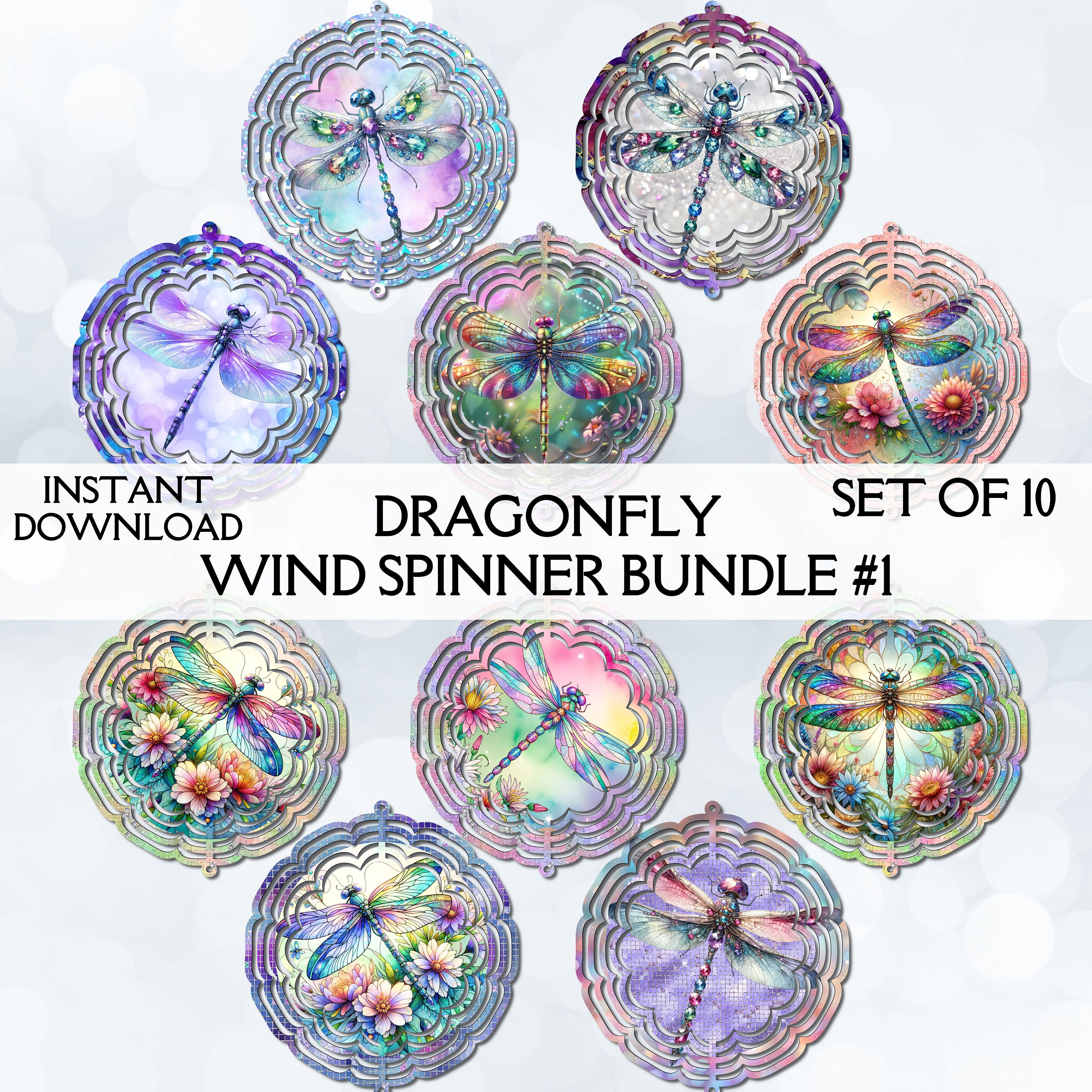 Dragonfly Wind Spinner PNG - Paquete de 10 diseños de sublimación - Descarga digital imprimible para uso personal o comercial