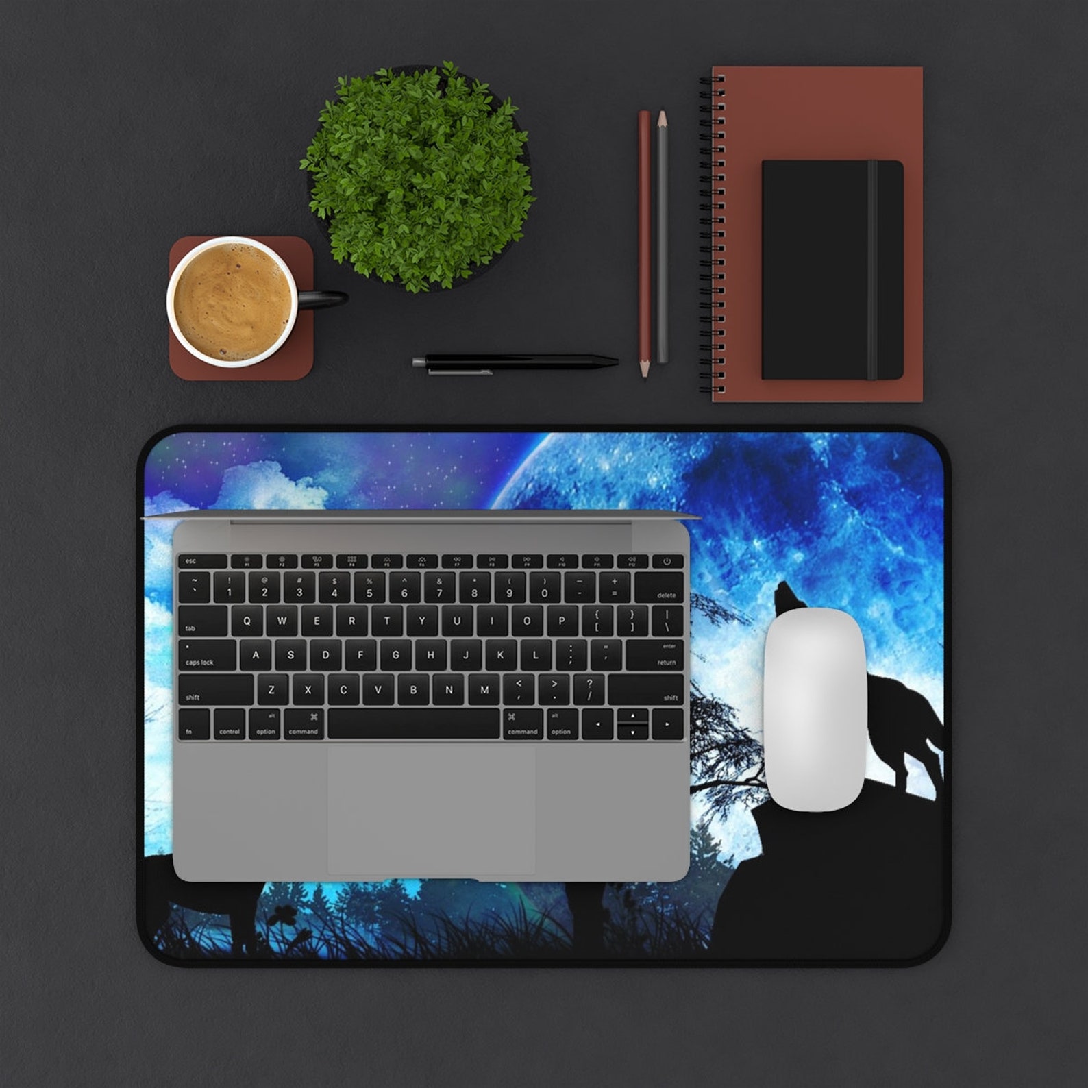 Large Gaming Mouse Pad Howling Wolves Desk Mat Wolf Gamer Etsy