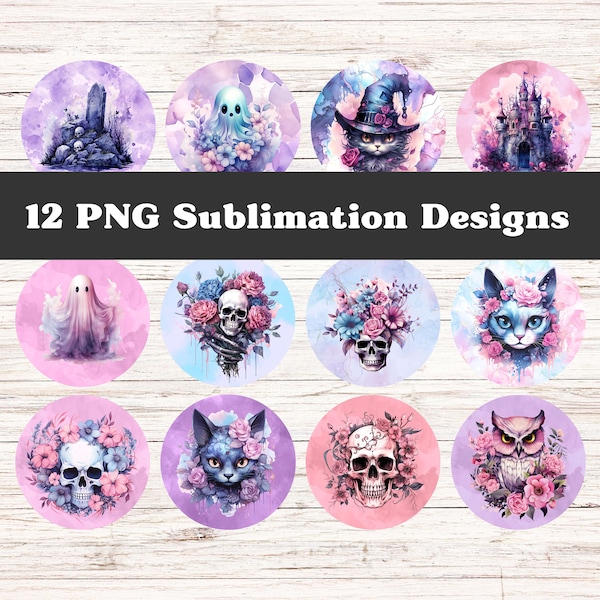 Halloween Car Coaster PNG Bundle - Set of 12 Pastel Round Phone Grip Sublimation Designs for Personal and Commercial Use