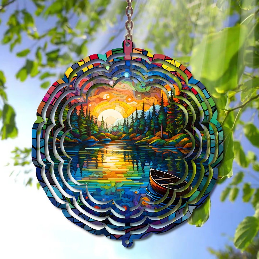 Lake Wind Spinner Sublimation Design - Colorful Stained Glass PNG for ...