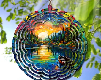 Diseño de sublimación de Lake Wind Spinner, Vidrieras coloridas PNG para uso personal y comercial, Descarga digital imprimible