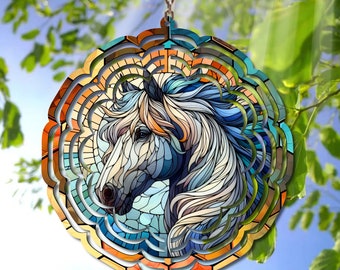 Pferd Wind Spinner Sublimationsdesign - Glasmalerei PNG für den persönlichen und kommerziellen Gebrauch - Druckbare digitaler Download