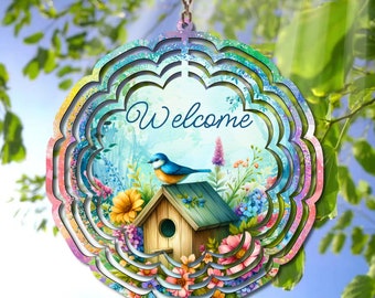Diseño de sublimación Birdhouse Wind Spinner - Colorful Bird Welcome PNG para uso personal y comercial - Descarga digital imprimible