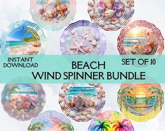 Beach Wind Spinner Sublimation Designs - 10 PNG Bundle for Sublimating Outdoor Garden Spinners - Commercial Use Printable Digital Download