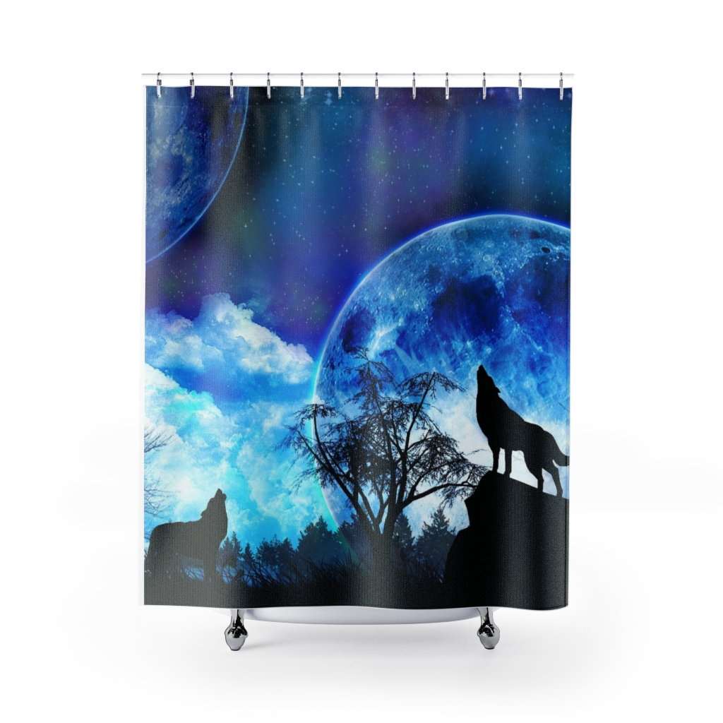 Howling Wolf Shower Curtain With Full Moon Wolves Wildlife Etsy