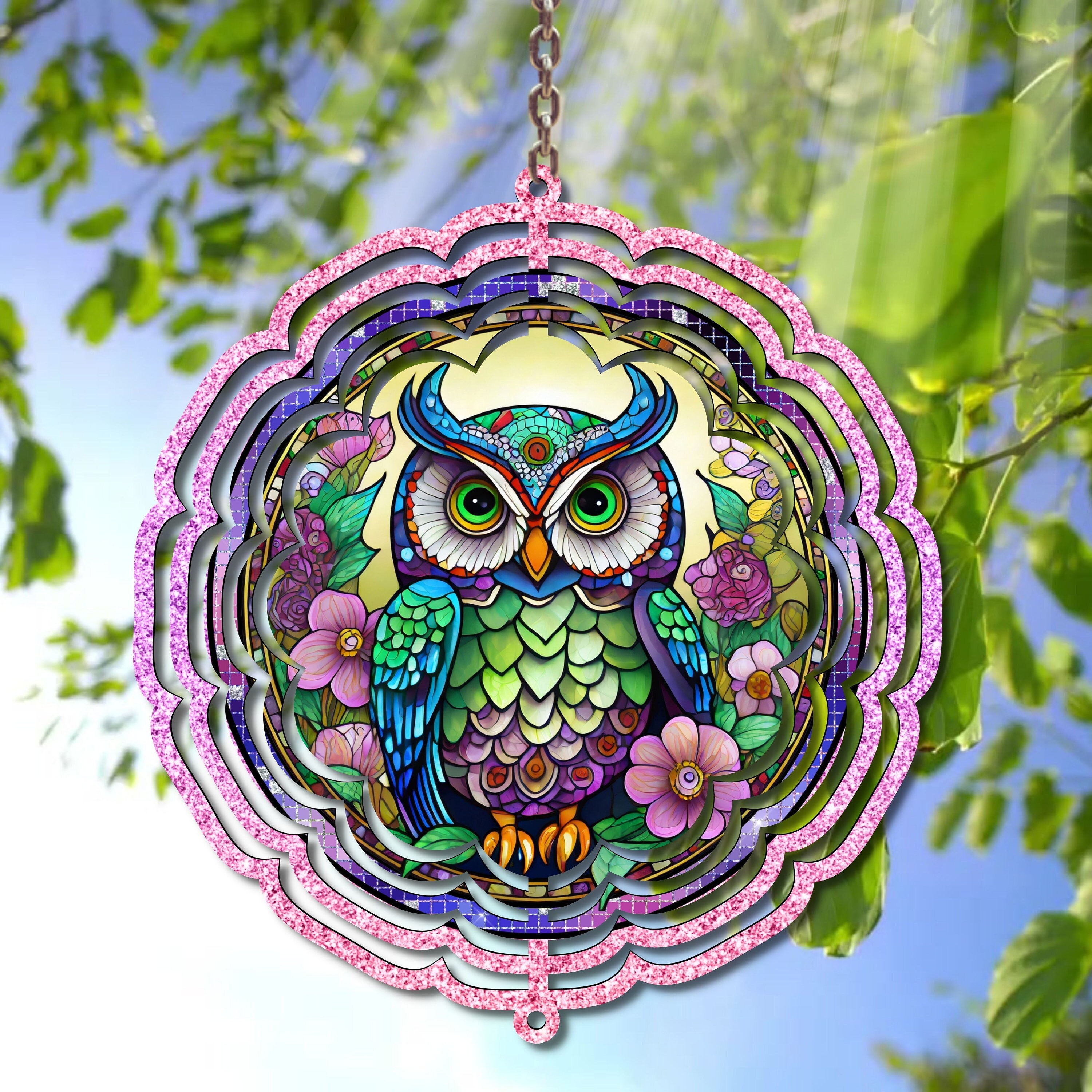 Owl Wind Spinner Sublimation Design - Stained Glass PNG for Personal and Commercial Use - Printable 